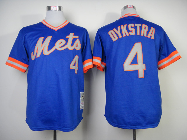 Men New York Mets 4 Dykstra Blue Throwback MLB Jerseys